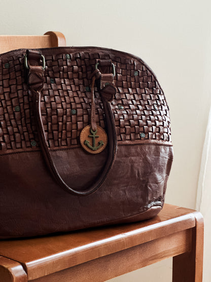 not yet vintage cognac leather tote