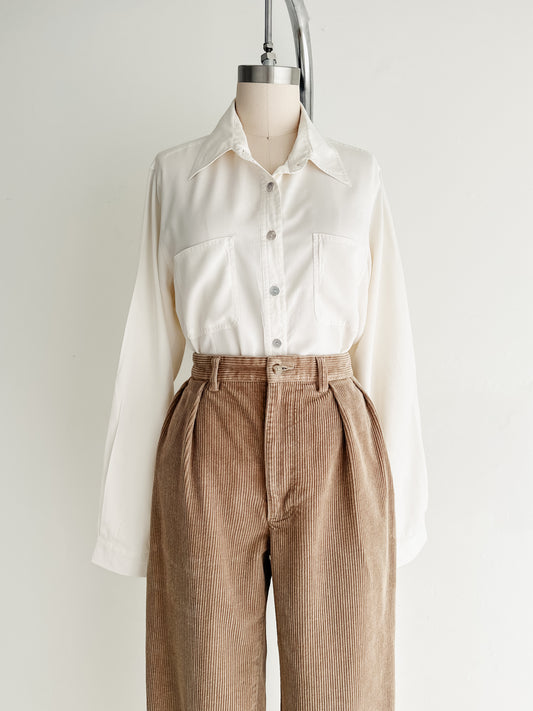 vintage ivory silk pocket shirt (M)