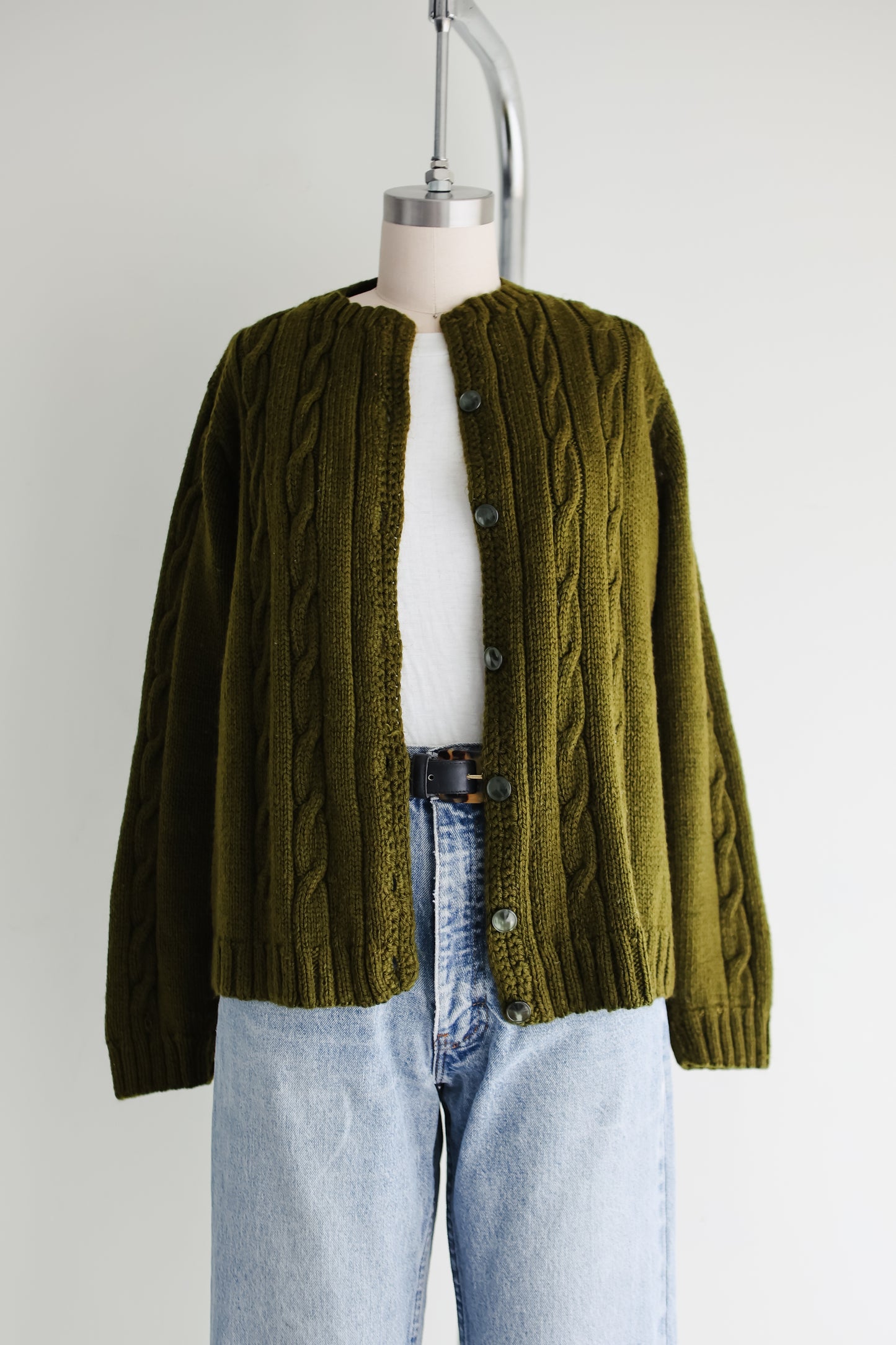 vintage olive wool cardigan (S/M)
