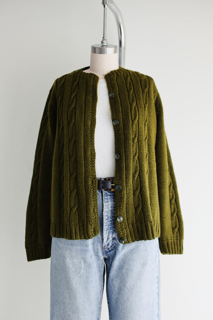 vintage olive wool cardigan (S/M)