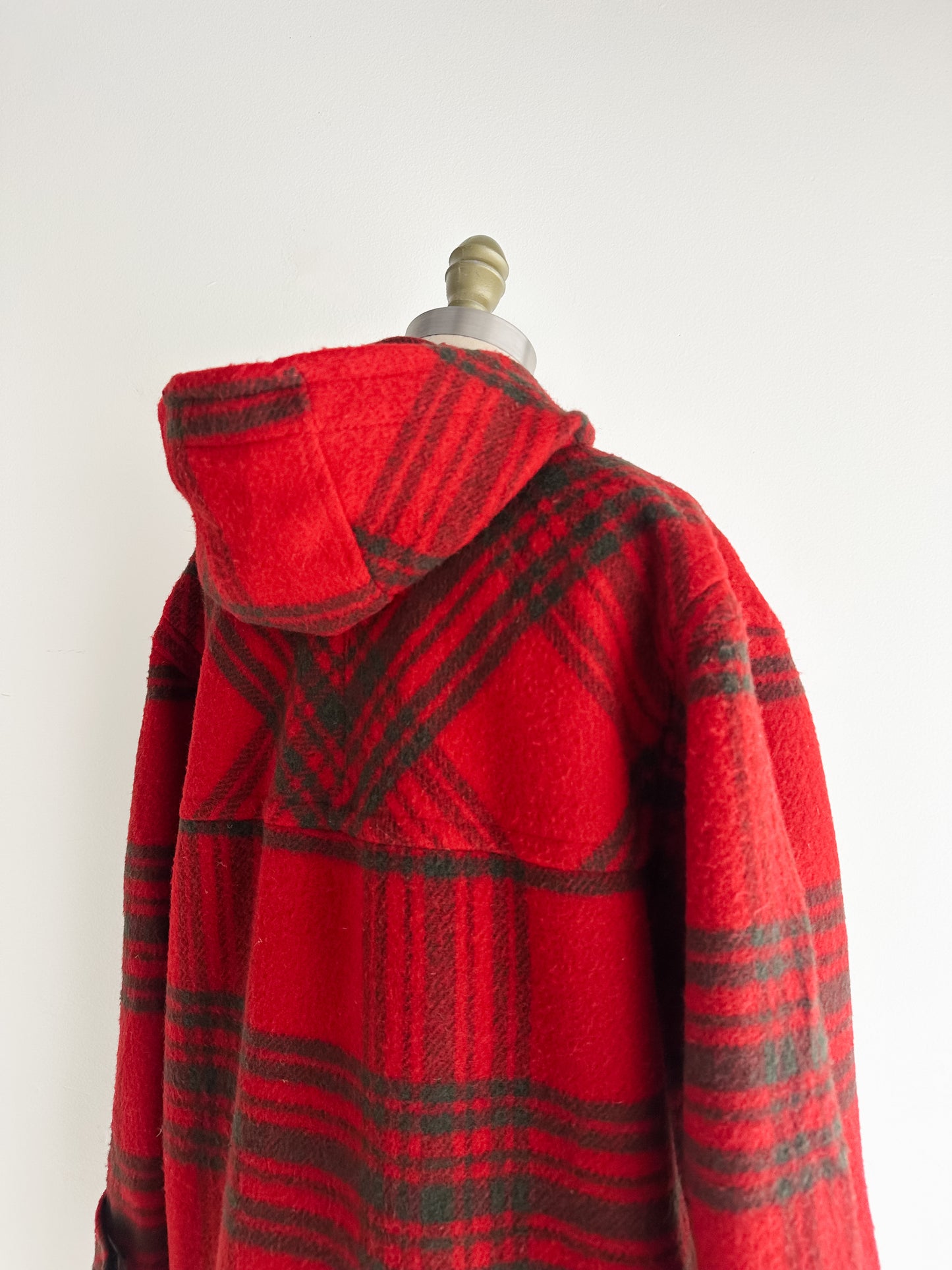 vintage red plaid wool duffel coat (L)