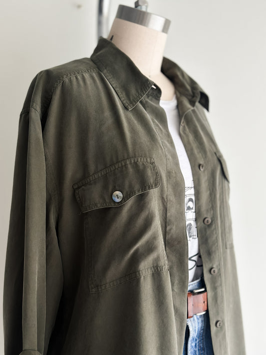 vintage olive silk shirt (M)
