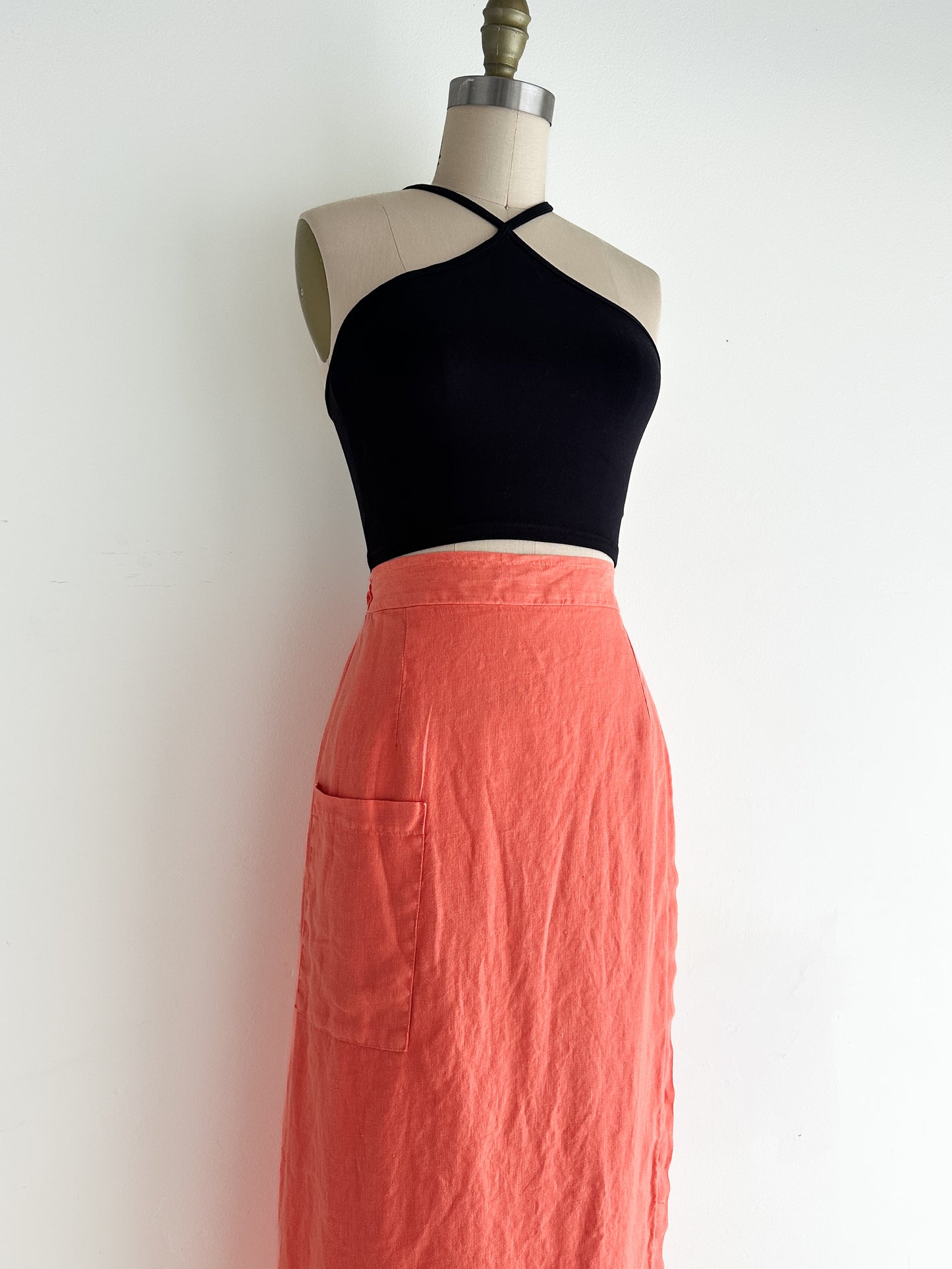 vintage persimmon linen wrap skirt (M/L)