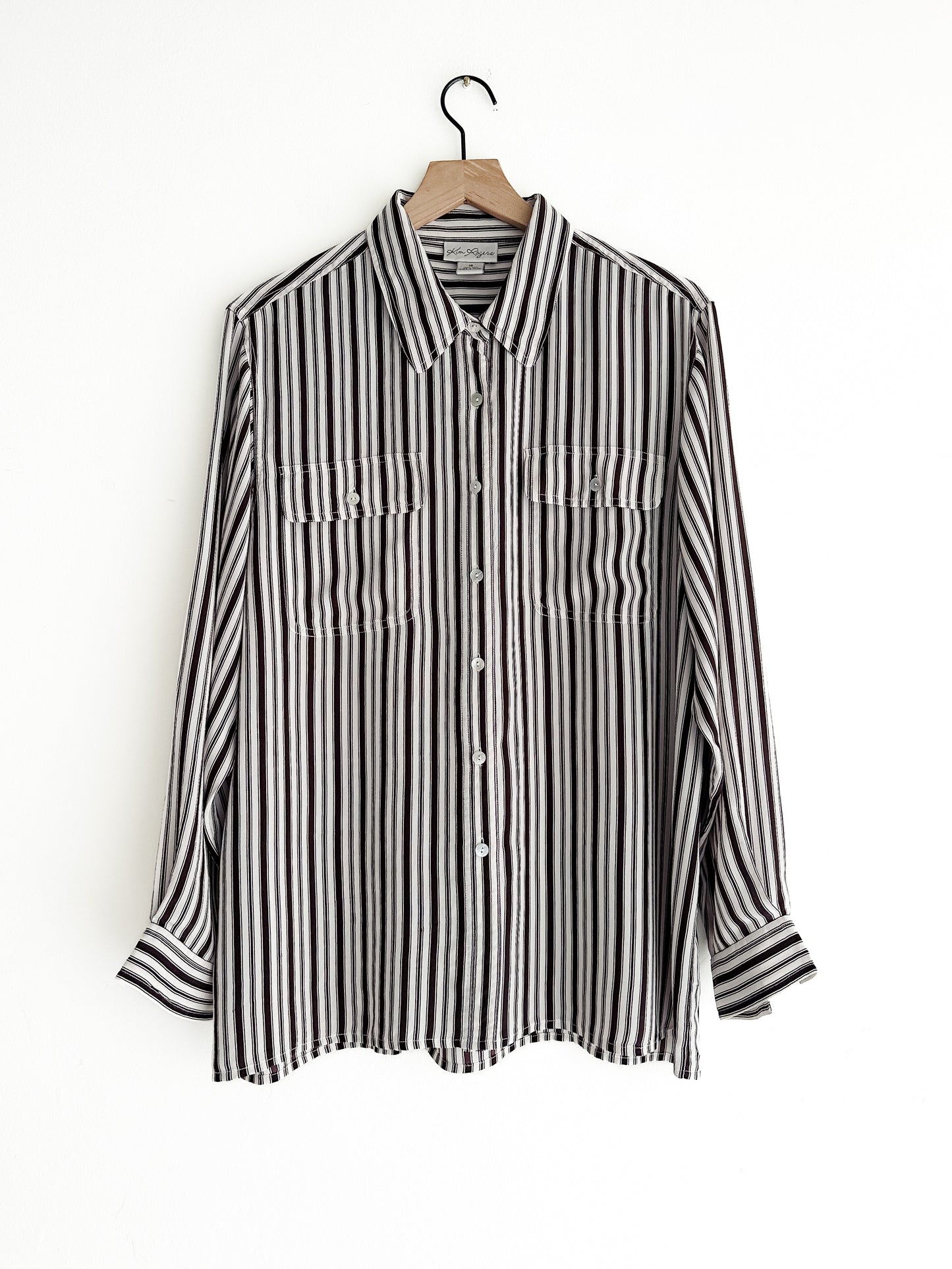 vintage brown stripe silk shirt (M/L)