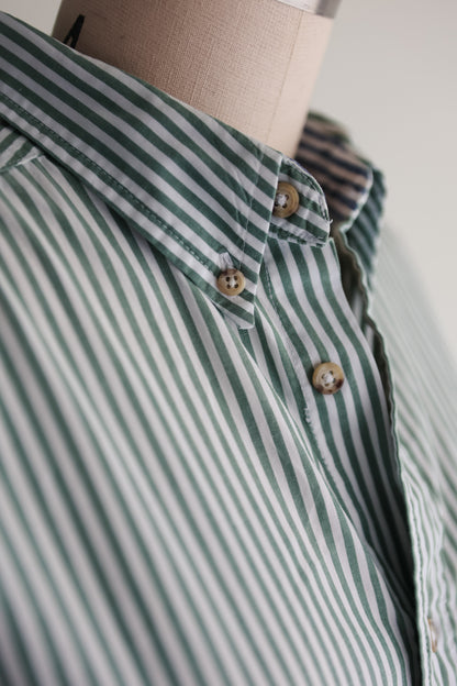 vintage green stripe button down shirt (M/L)