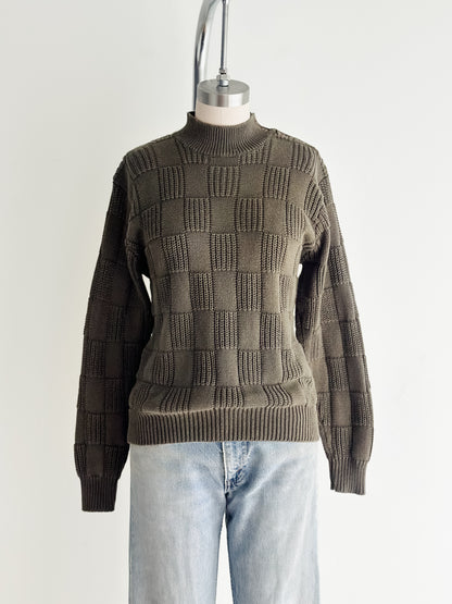 vintage checkerboard knit cotton sweater (S/M)