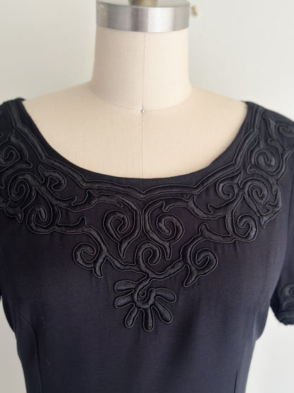 vintage black soutache party dress (S/M)