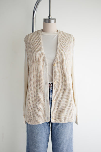 vintage sleeveless waffle knit sweater (L)