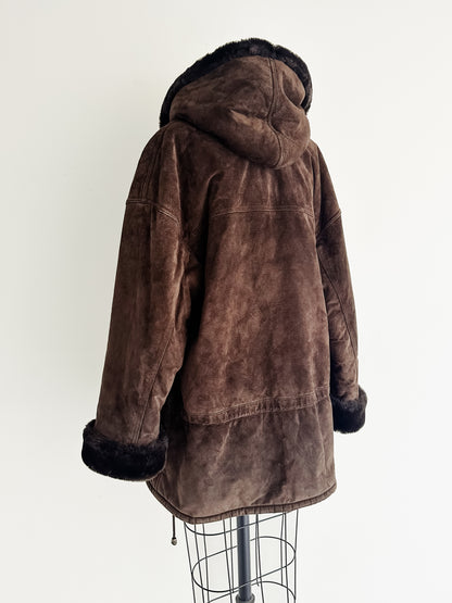 vintage brown suede sherpa coat (M/L)