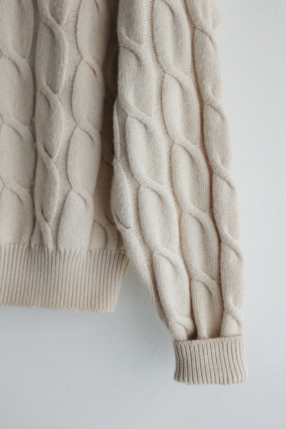 vintage cable knit merino-cashmere cardigan (M)