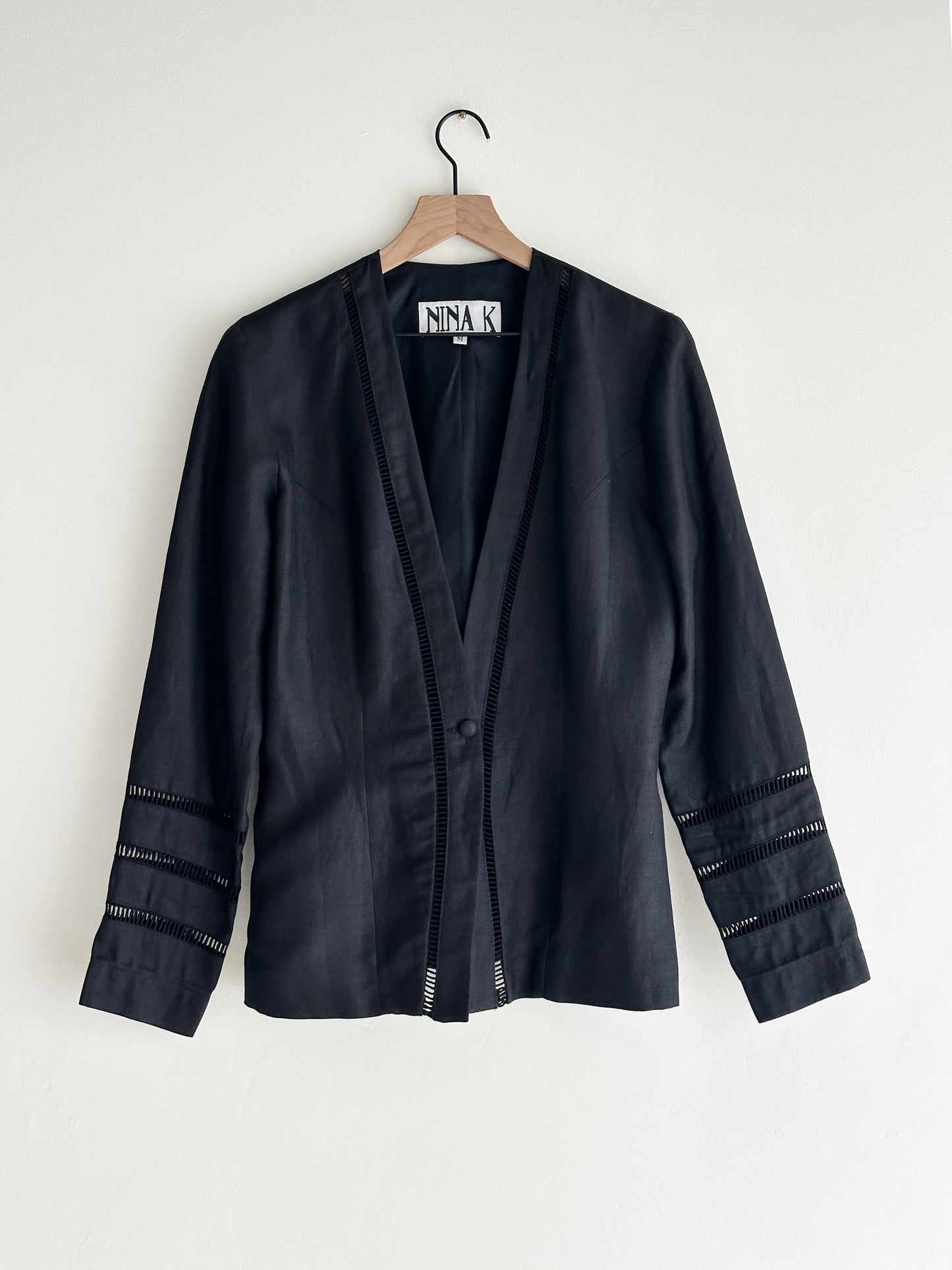 vintage black linen blazer (S/M)