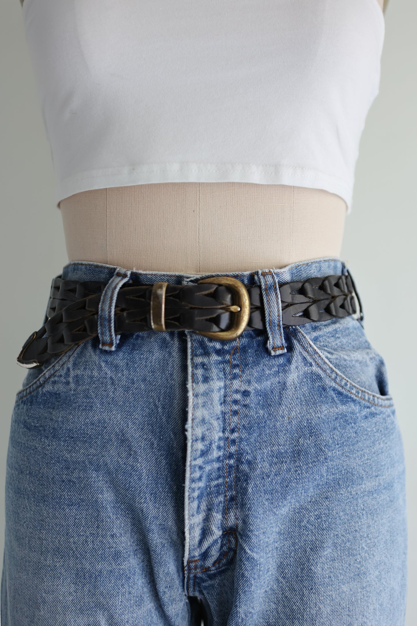 vintage black braided leather belt (S)