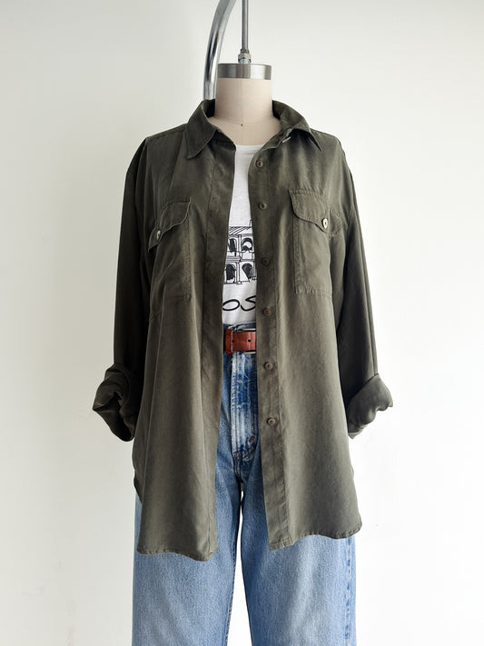 vintage olive silk shirt (M)