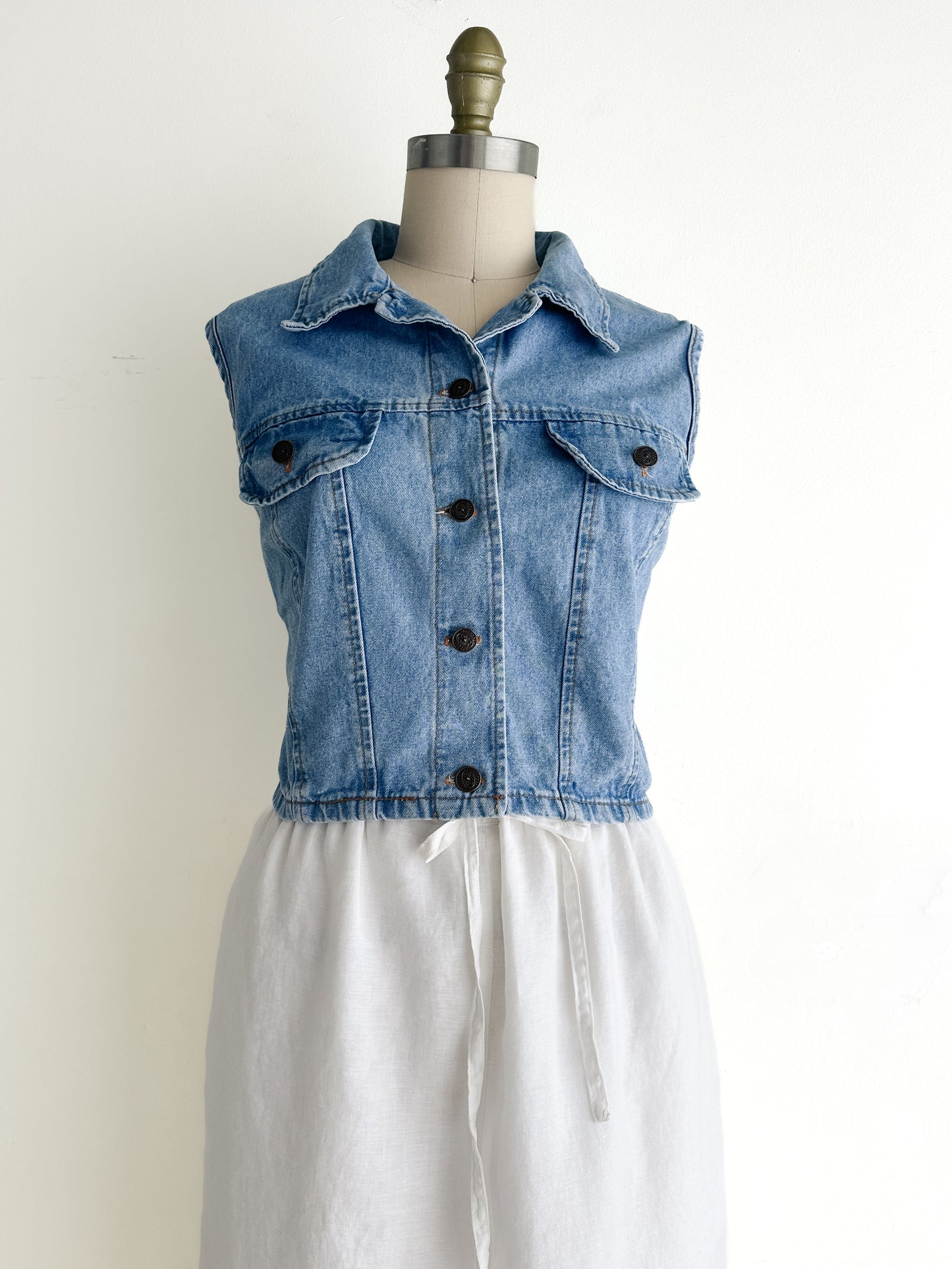 vintage denim crop vest top (M)