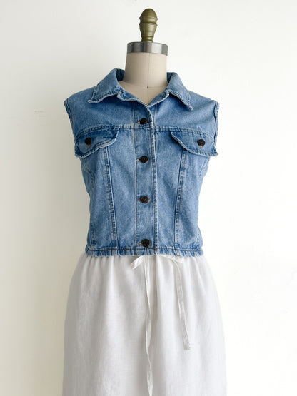 vintage denim crop vest top (M)