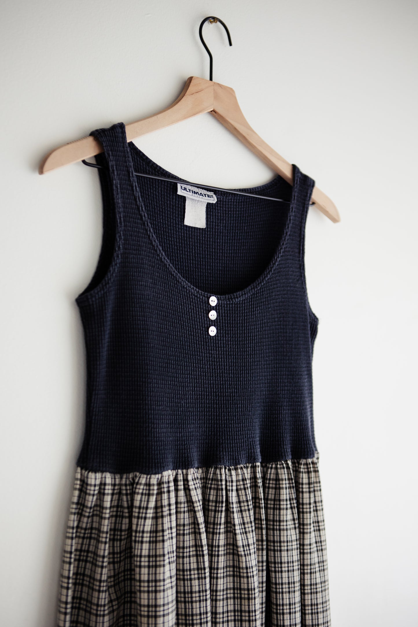vintage waffle knit plaid dress (S/M)
