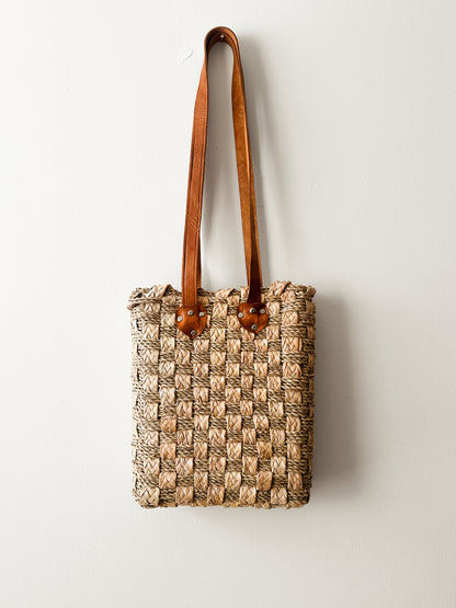 vintage seagrass basketweave tote