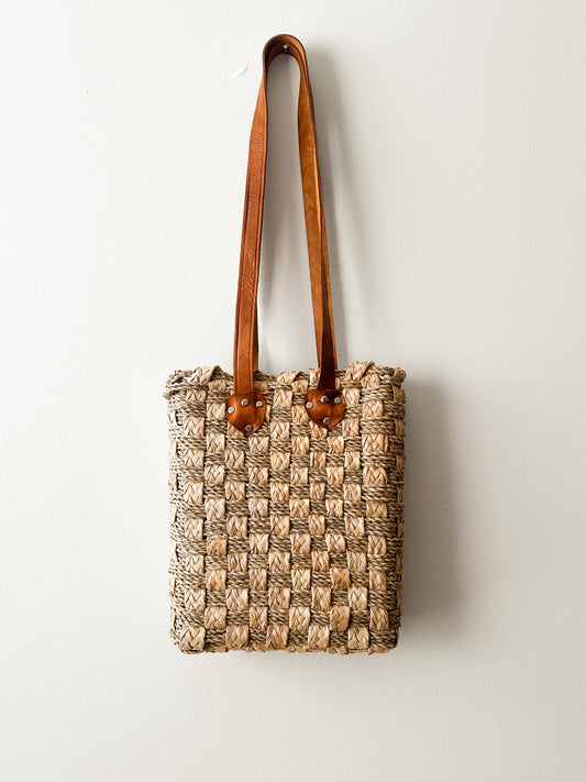 vintage seagrass basketweave tote
