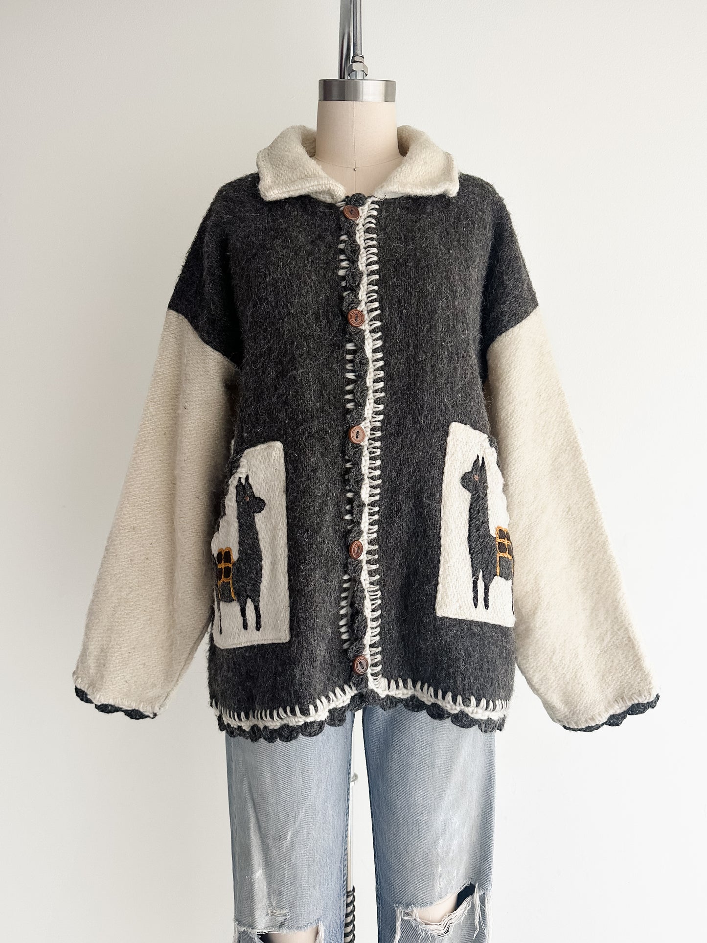 vintage alpaca cardigan sweater (L)