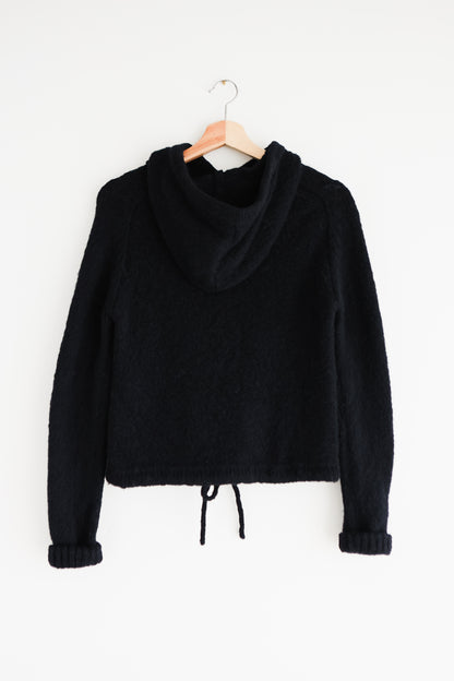 vintage black wool hooded sweater (S)