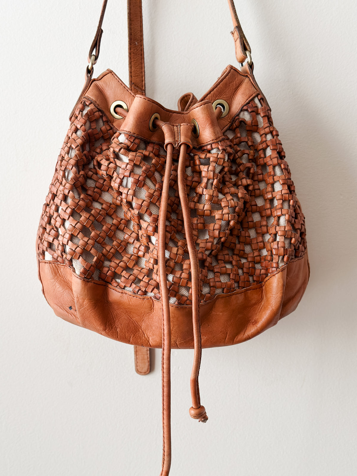 vintage Portuguese leather bucket bag