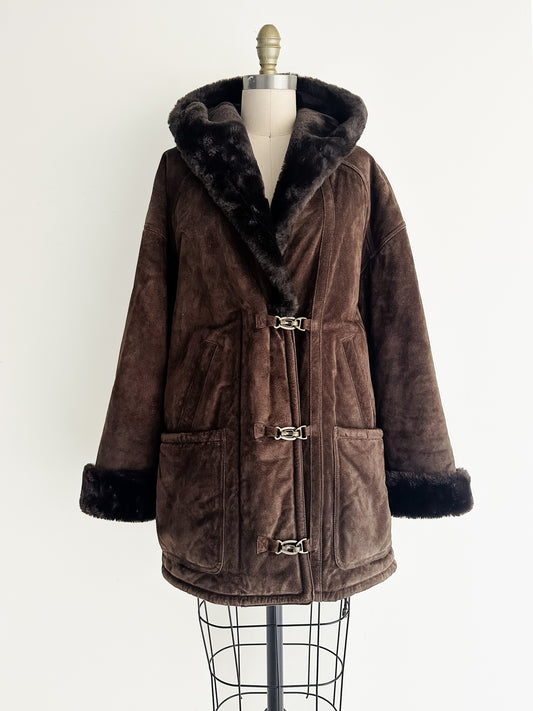 vintage brown suede sherpa coat (M/L)