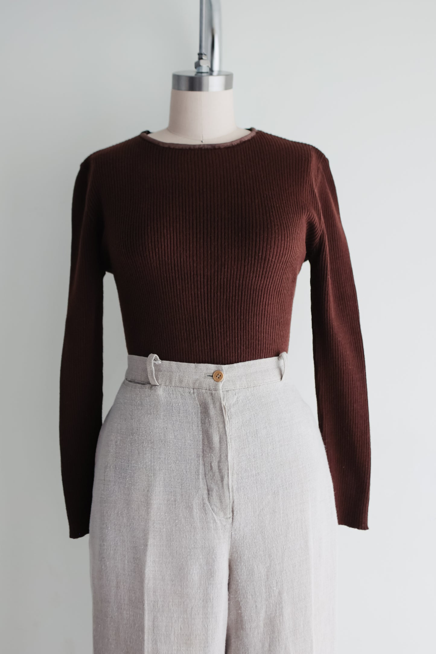 vintage chocolate ribbed knit wool top (S)