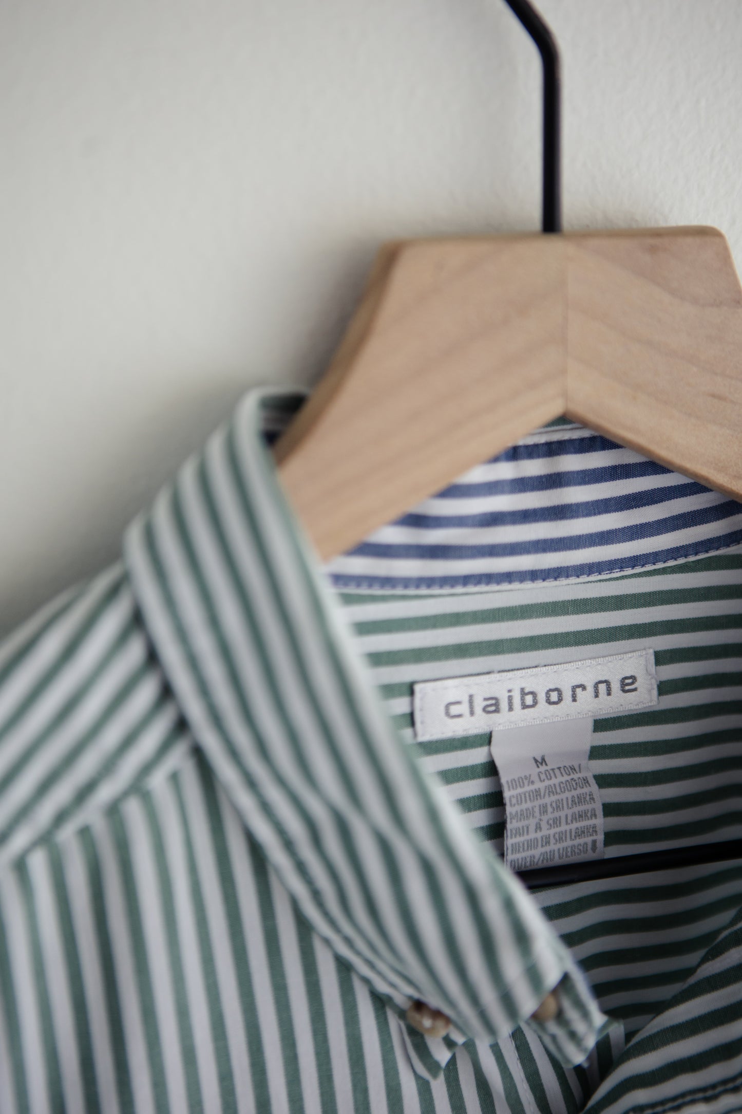 vintage green stripe button down shirt (M/L)