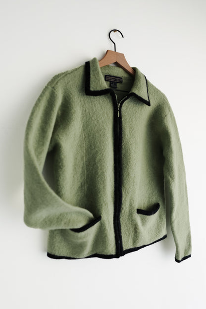 vintage pea green wool cardigan (M)