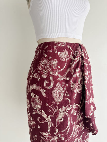 vintage merlot silk wrap skirt (S)
