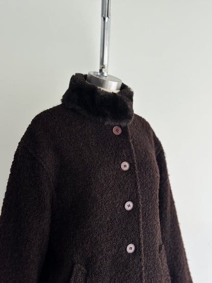 vintage chocolate boucle coat (M)