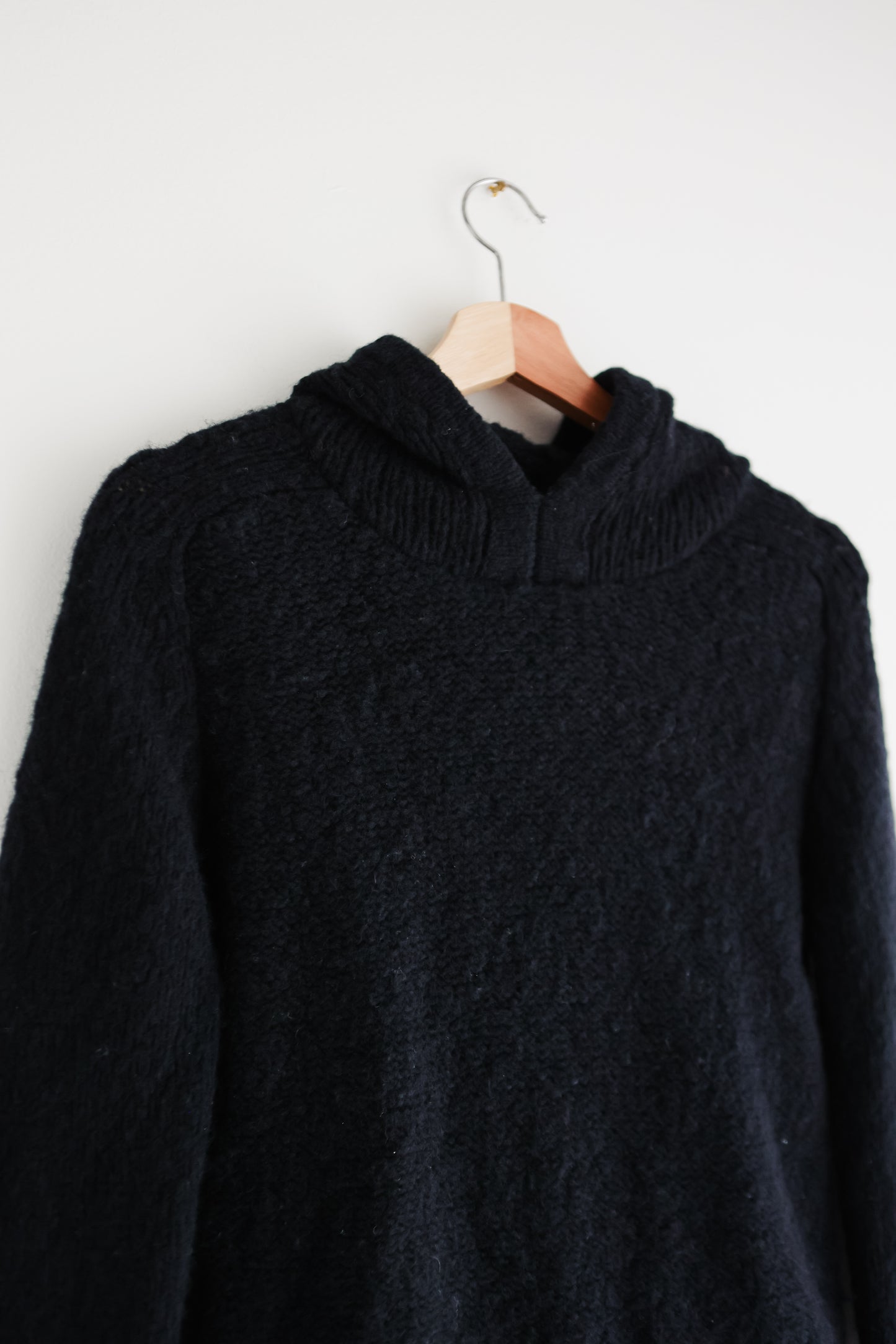 vintage black wool hooded sweater (S)