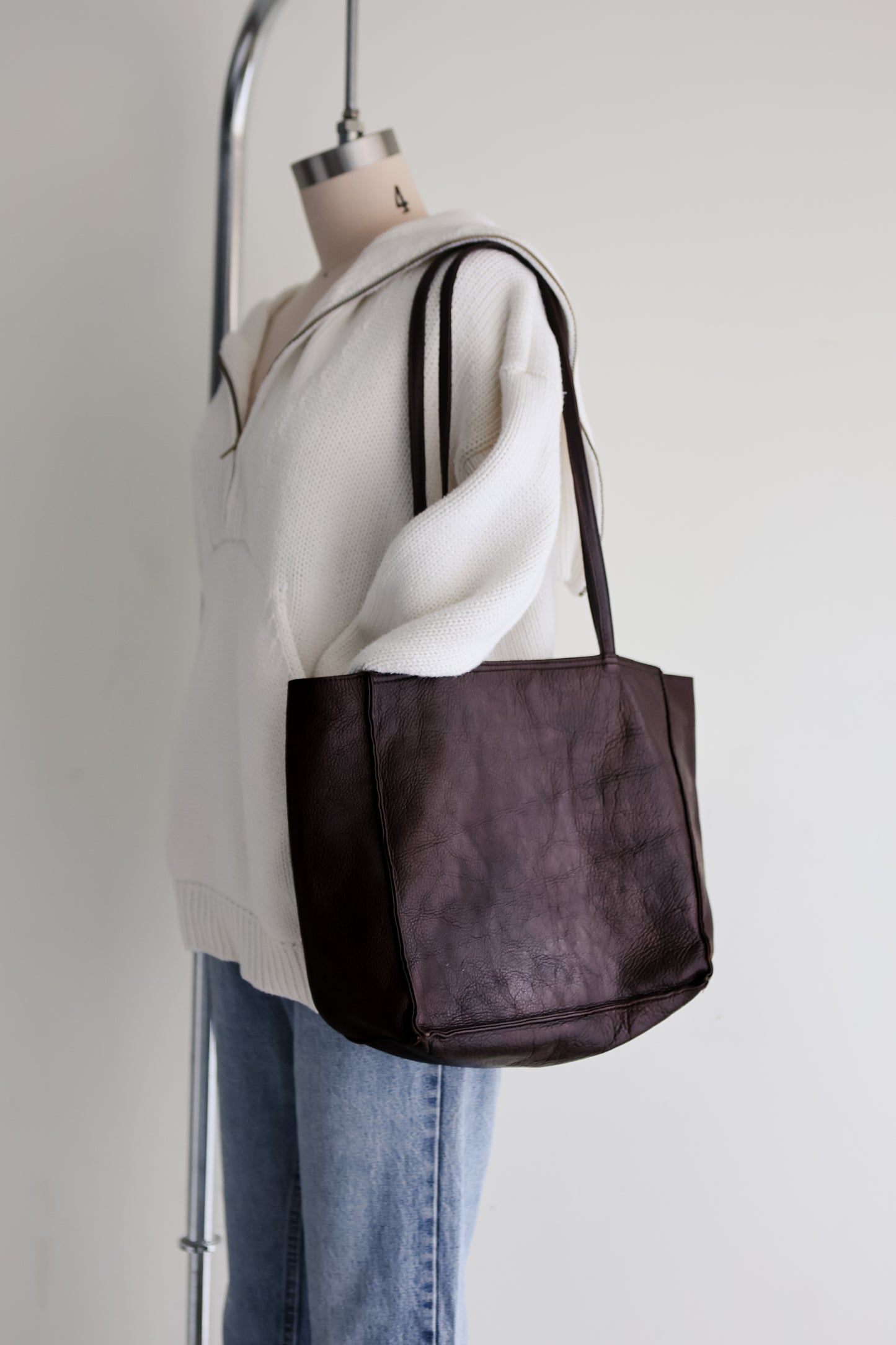 vintage espresso leather tote
