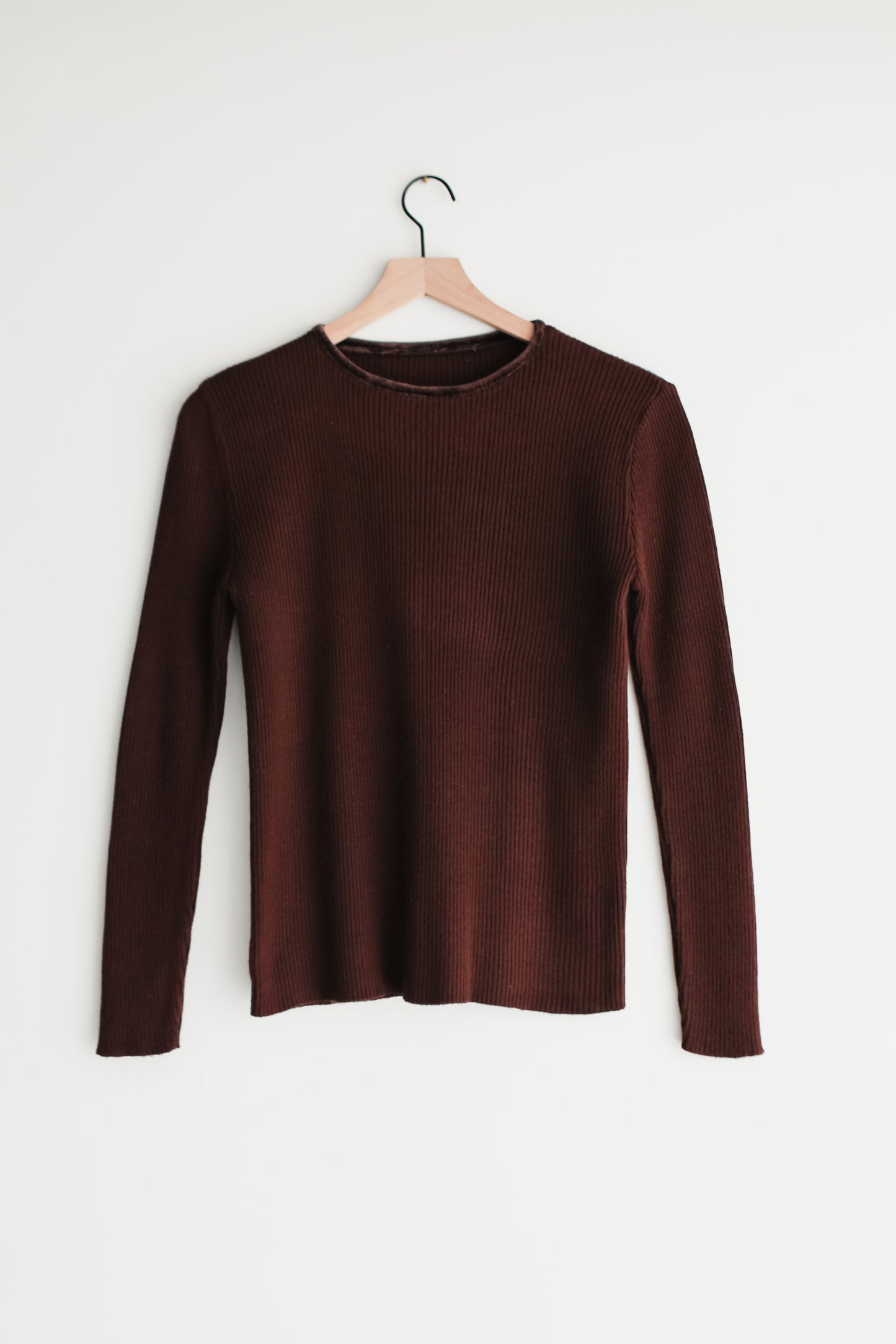 vintage chocolate ribbed knit wool top (S)