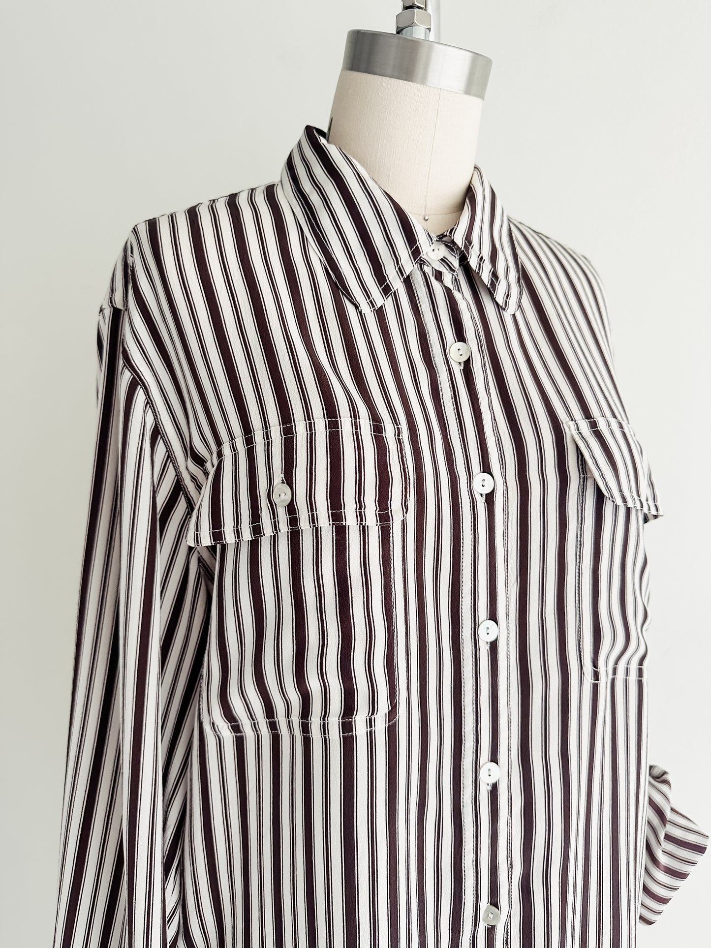 vintage brown stripe silk shirt (M/L)