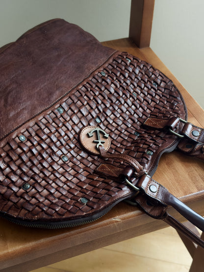 not yet vintage cognac leather tote
