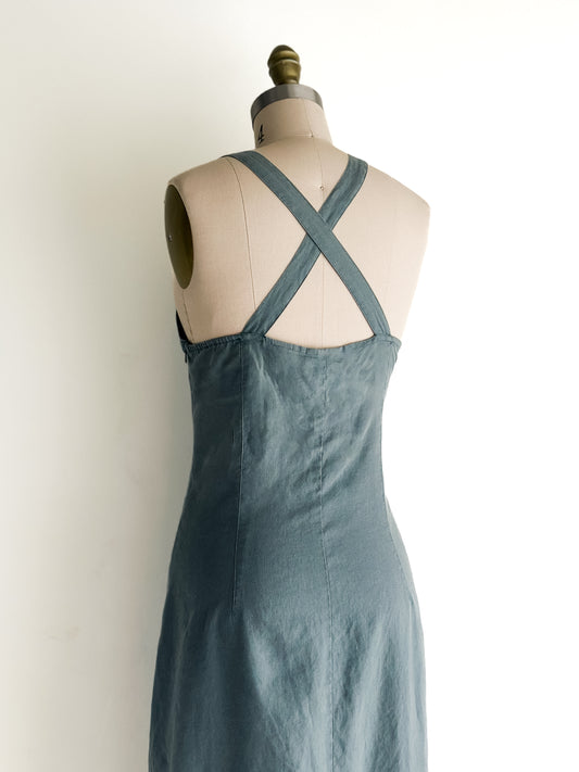 vintage sea glass linen dress (M)