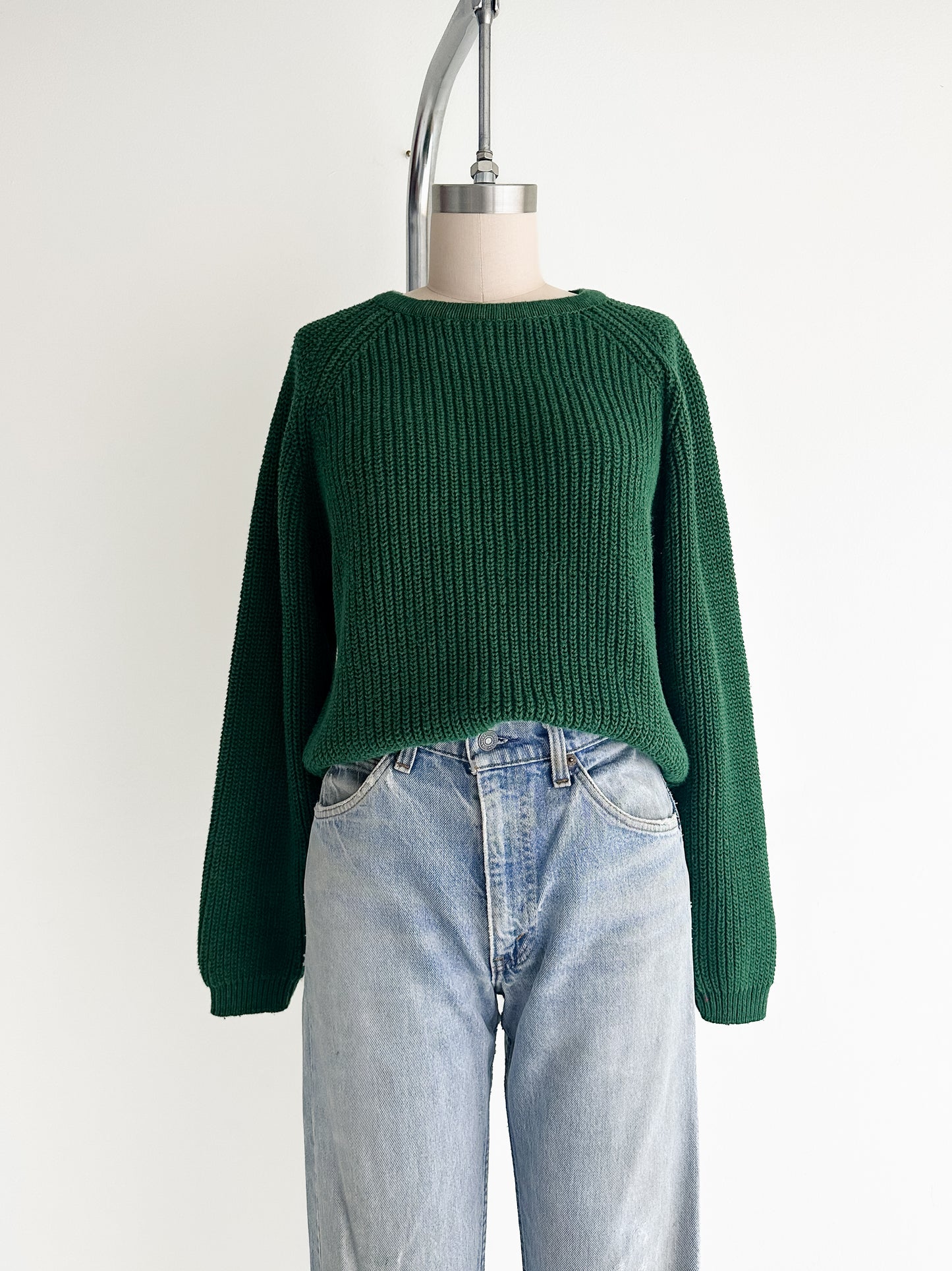 vintage spruce green ribbed sweater (S/M)