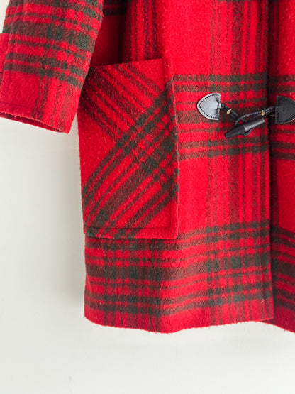 vintage red plaid wool duffel coat (L)