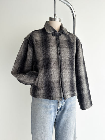 vintage grey plaid wool crop jacket (S/M)