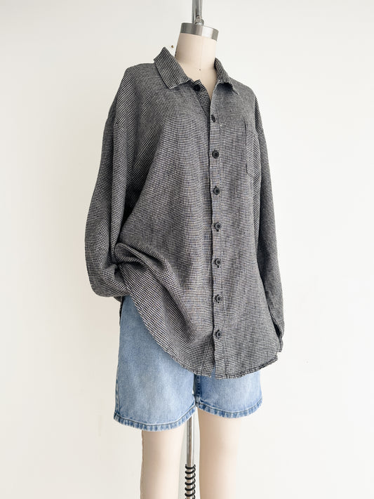 vintage FLAX check linen shirt (L)