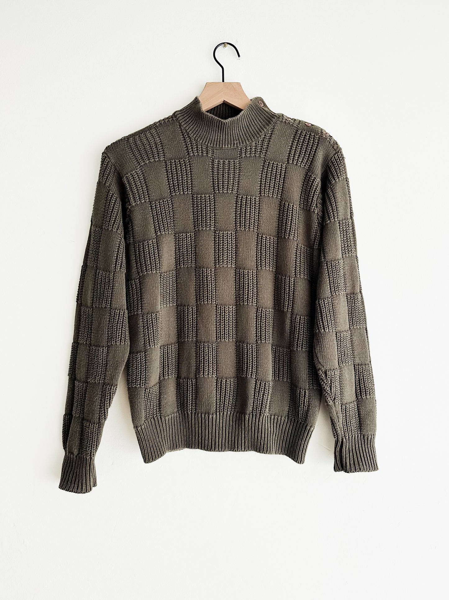 vintage checkerboard knit cotton sweater (S/M)