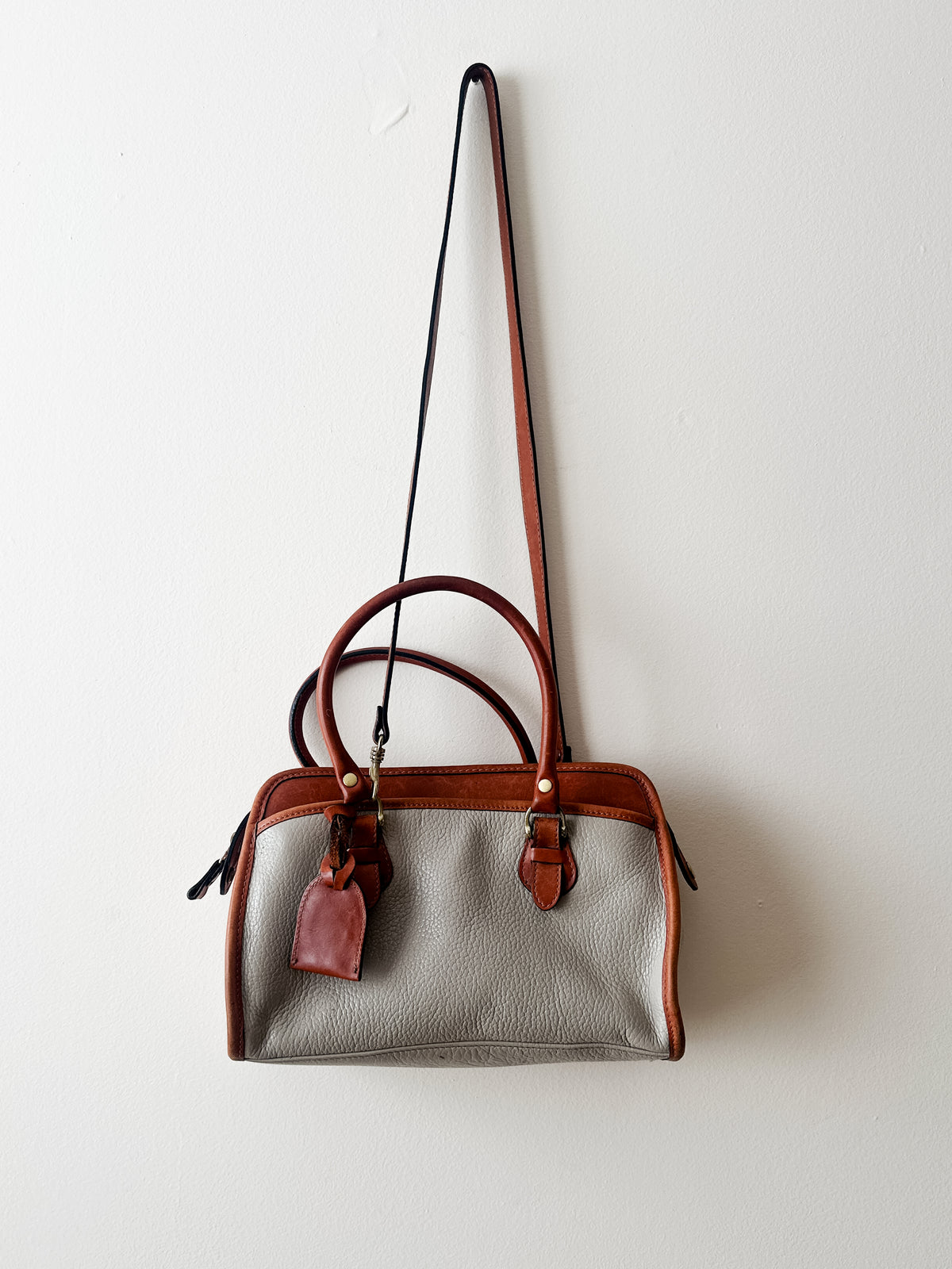 vintage putty leather bowler bag