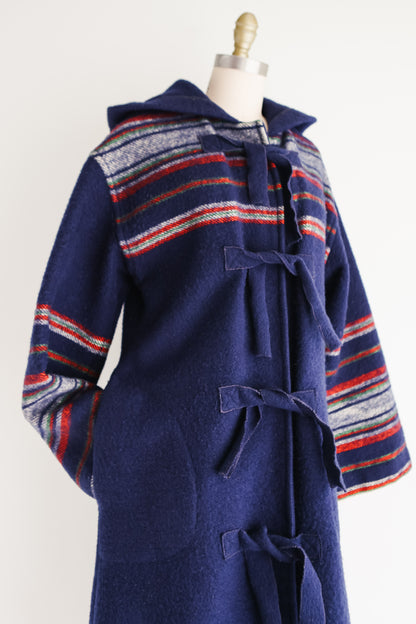 vintage wool hooded blanket coat (S)