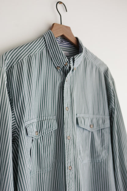 vintage green stripe button down shirt (M/L)