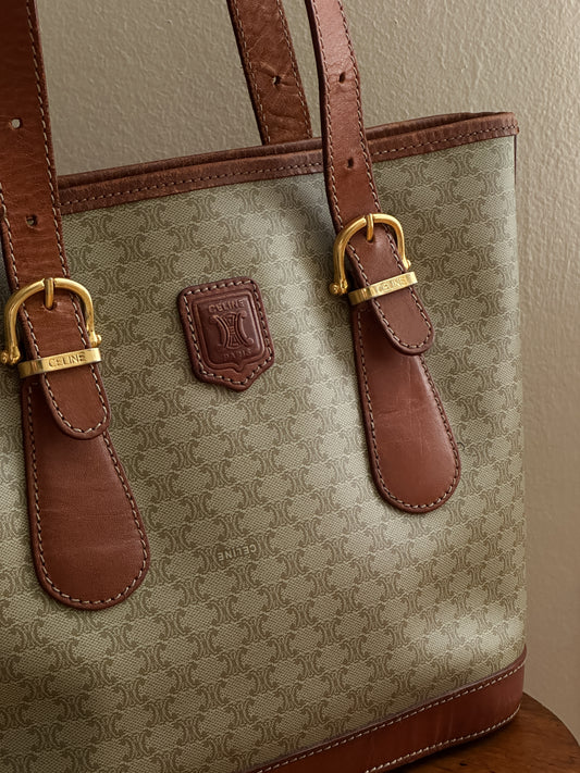 Vintage 1994 Celine Small Triomphe Macadam Bucket Bag