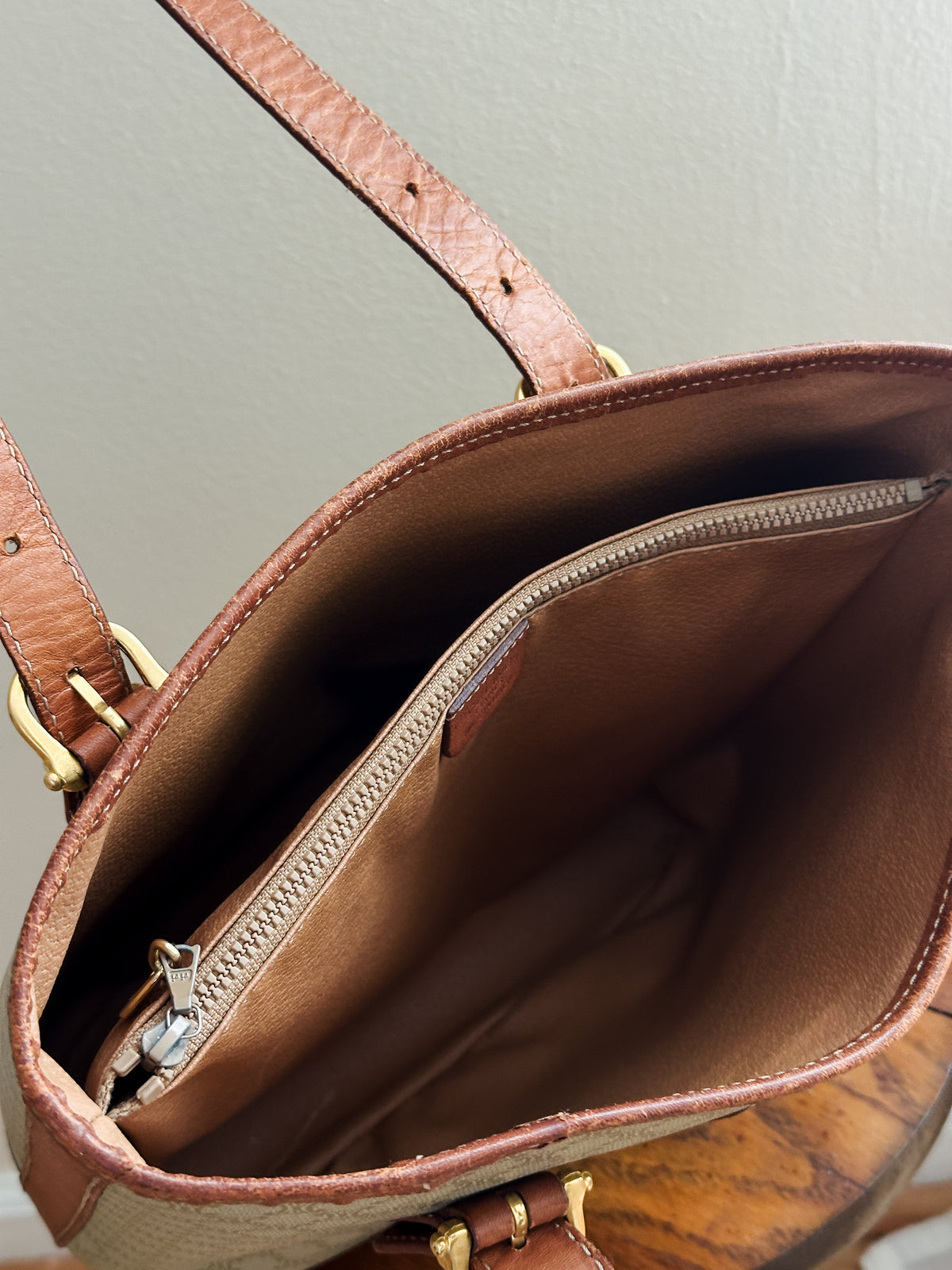 Vintage 1994 Celine Small Triomphe Macadam Bucket Bag