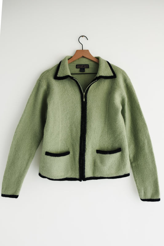 vintage pea green wool cardigan (M)