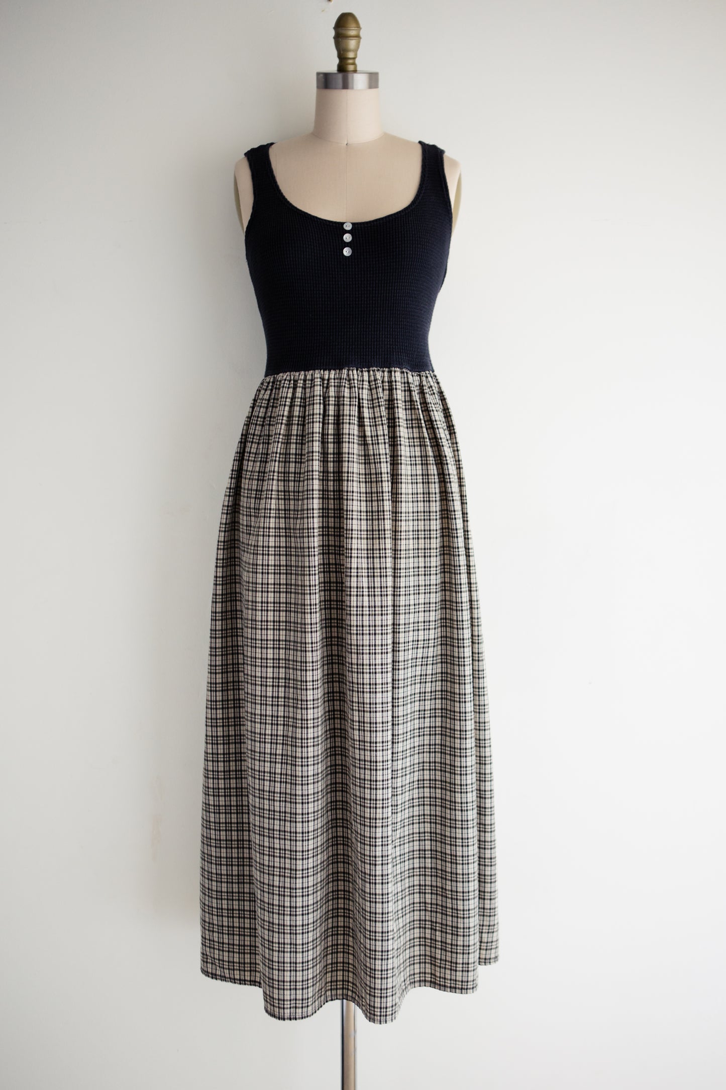 vintage waffle knit plaid dress (S/M)