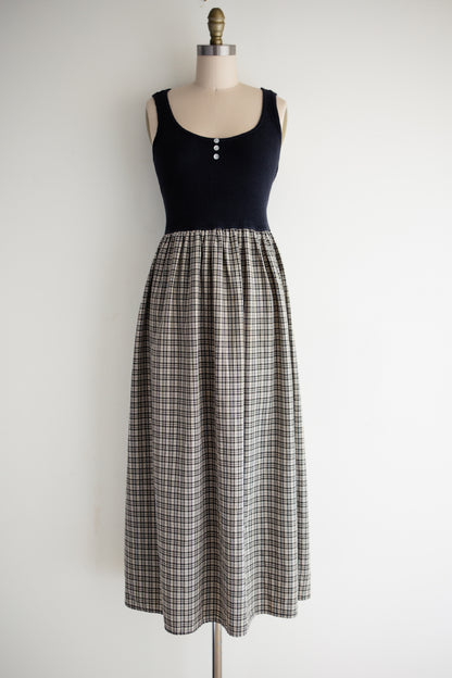 vintage waffle knit plaid dress (S/M)